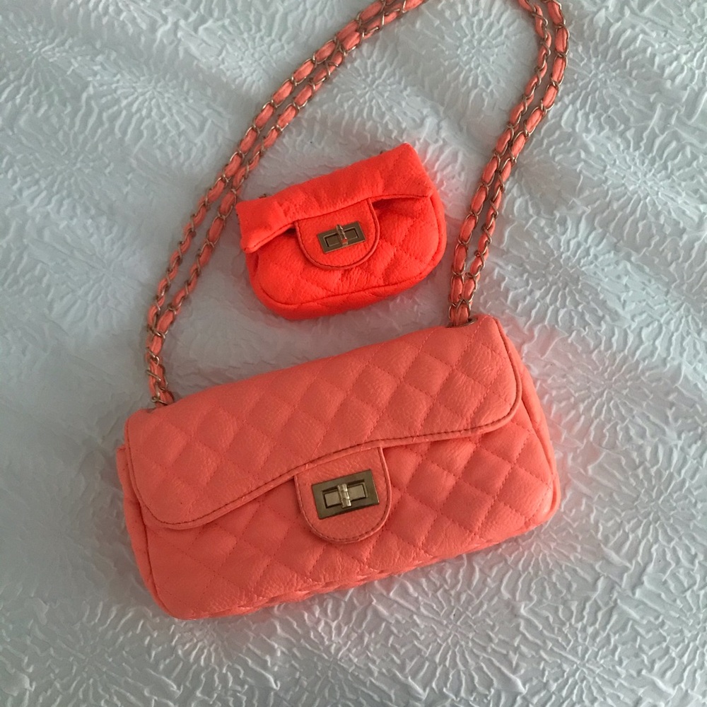 Bright orange quilted purse
